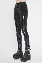 Black Fringe Patent Leather Spliced Punk Leggings Womens Pants - Product - 2