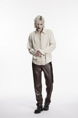 White Lapel Collar Long Sleeves Lace-Up Men's Gothic Shirt - Product - 4