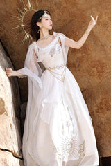 White [Aurelia of the Holy Light] Square Collar Printed Embroidered Chain-Decorated Sweet Elegant Lolita Dress - Product - 10