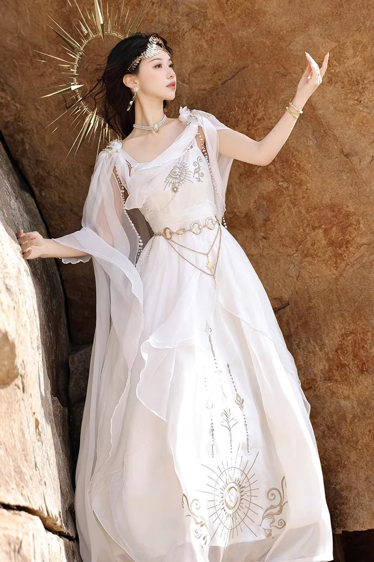 White [Aurelia of the Holy Light] Square Collar Printed Embroidered Chain-Decorated Sweet Elegant Lolita Dress - Product - 10