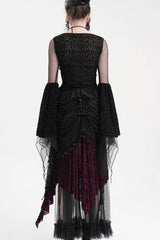 Black/Purple Tassels Mesh Women's Gothic Long Skirt - Product - 5