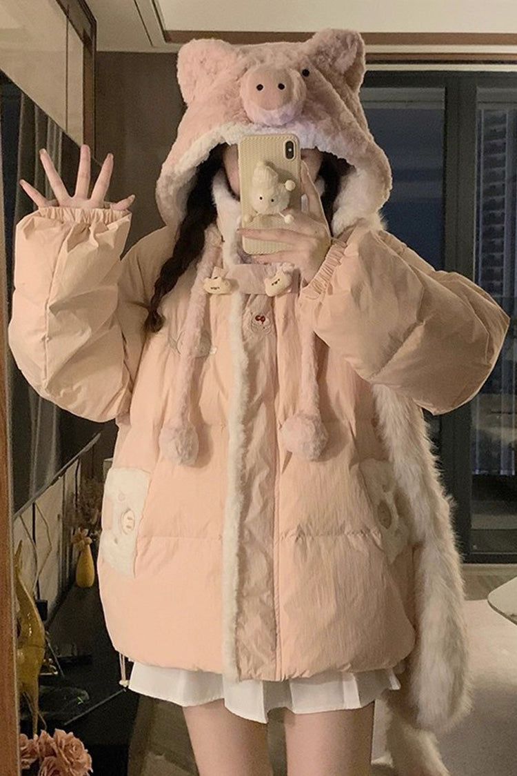 ピンク [Cute Pig] 長袖 フード付き スウィートロリータコート 商品画像