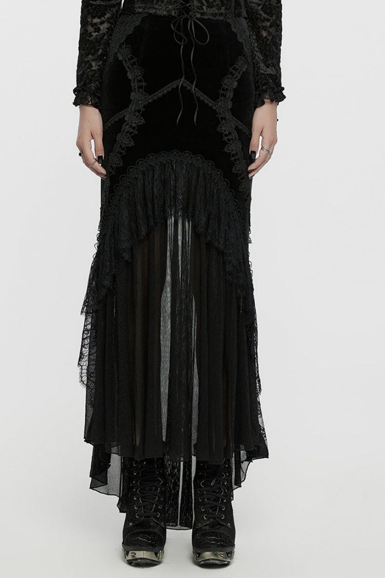 Black Ruffle Stitching Lace Women's Gothic Fishtailed Skirt - Black - 1