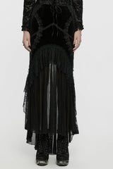 Black Ruffle Stitching Lace Women's Gothic Fishtailed Skirt - Black - 1