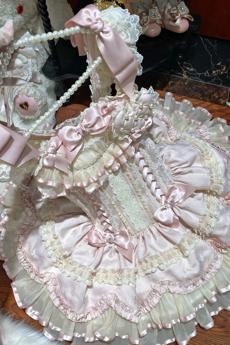 Blue Triple-Layered Ruffled Bow Lace-Up Slim Ballet Sweet Lolita Dress - Product - 17
