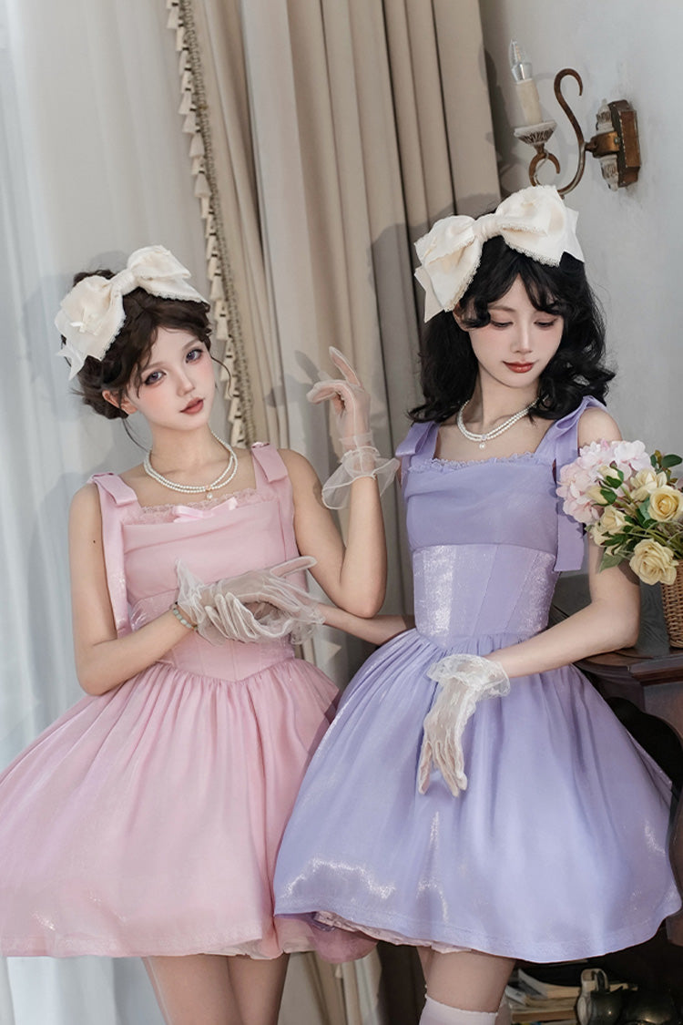 Pink [Foamy Sea] Sleeveless Ruffle Bowknot Fishbone Sweet Lolita Jsk Dress - Product - 14