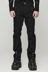 Black Stitching Spider Mesh Ripped Men's Punk Pants - Black - 1