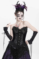 Black Sleeveless Beaded Lace Lace-Up Women's Gothic Overbust Corset - Black - 1