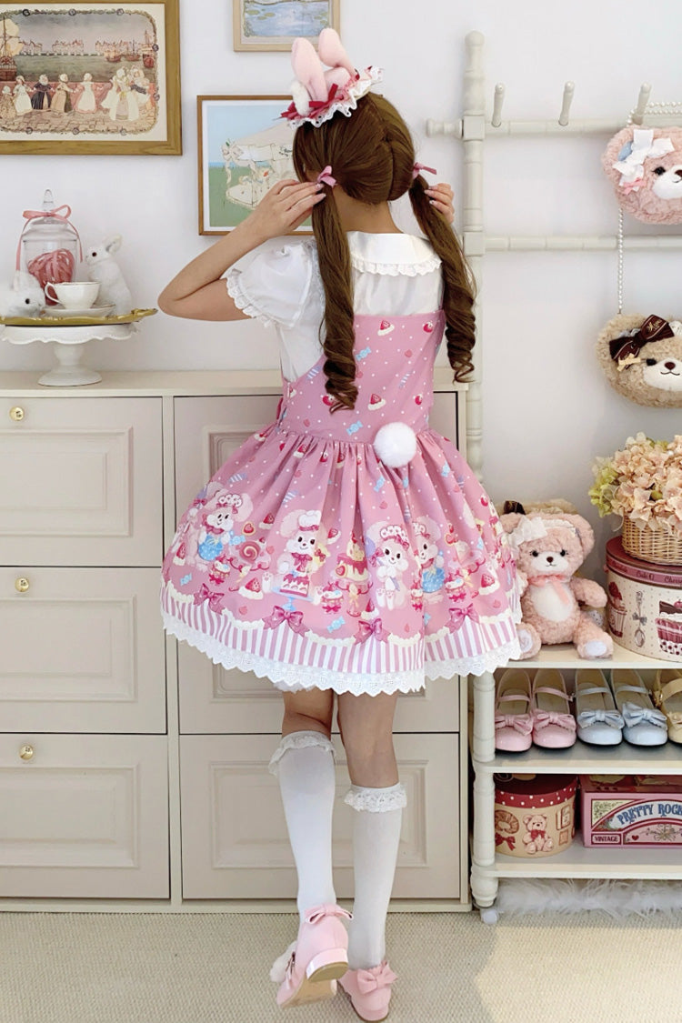 Pink [Cupid Bunny] Printed Sleeveless Bow Sweet Princess Lolita Strap Dress - Product - 5