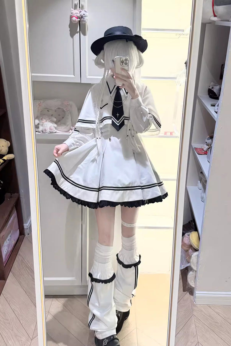 [Starlight Command] Long Sleeves Printed Ruffled Chain-Decorated Gothic Jirai Kei Dress Set 2 Colors - Product - 5