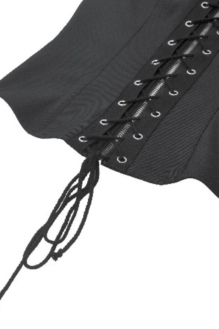 Black Lapel Collar Sleeveless Lace-Up Studded Zippered Eyelet Women's Punk Vest - Product - 14