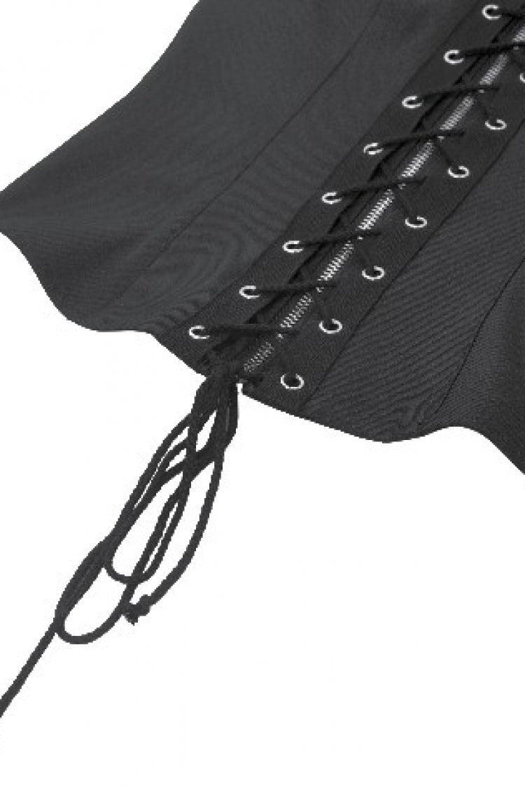 Black Lapel Collar Sleeveless Lace-Up Studded Zippered Eyelet Women's Punk Vest - Product - 14