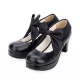 Round toe Big Bowknot Sweet Lolita Shoes - Black - 3