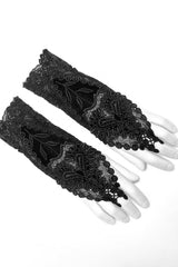 Black Jacquard Lace Women's Gothic Gloves - Product - 5