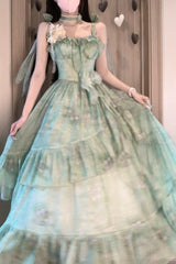 Green [Forest Garden] Print Ruffle Bowknot Sweet Lolita Jsk Long Dress - Product - 5