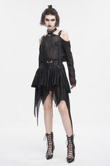 Black Lrregular Mesh Splice Buckle Women's Gothic Skirt - Product - 5
