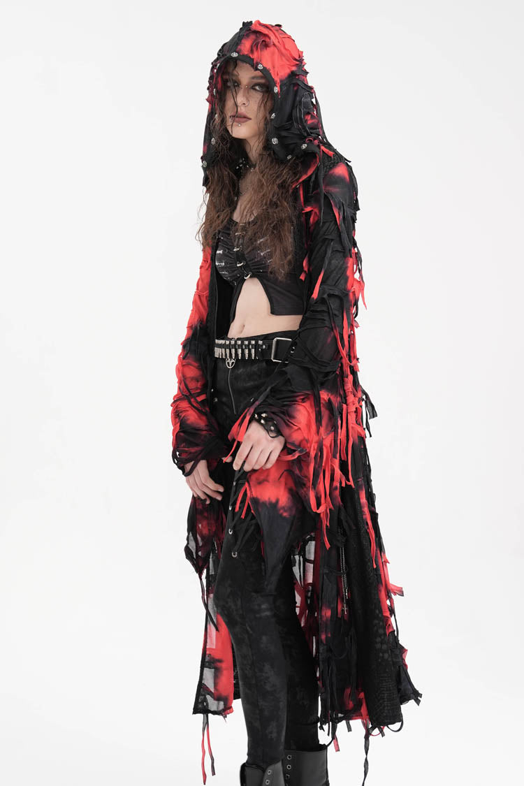 Black/Red Long Sleeves Lace Ripped Zipper Women's Punk Coat - Product - 15