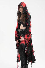 Black/Red Long Sleeves Lace Ripped Zipper Women's Punk Coat - Product - 15