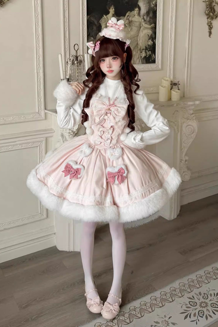 [Sweet Dream Bunny] Furry Bowknot Sweet Lolita Dress 2 Colors and 2 Versions - Product - 19