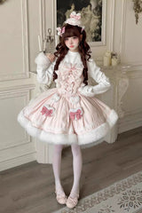 [Sweet Dream Bunny] Furry Bowknot Sweet Lolita Dress 2 Colors and 2 Versions - Product - 19