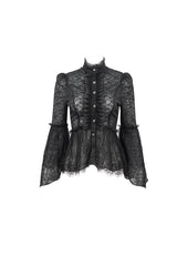 Black Lace Round Collar Flared Sleeved Women's Gothic Shirt - Product - 6