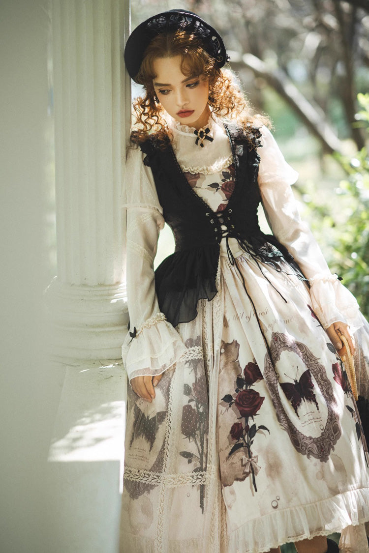 Multi-Color Long Sleeves Print Ruffle French Princess Classic Gothic Lolita Dress Set - Product - 6