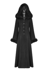 Black Hooded Print Womens Single-Breasted Long Maxi Gothic Coat - Product - 4