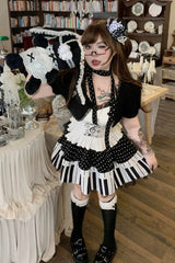 Multi-Color Halterneck Sleeveless Piano Key Music Note Printed Ruffled Lace Plus Size Japanese Sweet Lolita Jsk Dress - Product - 6