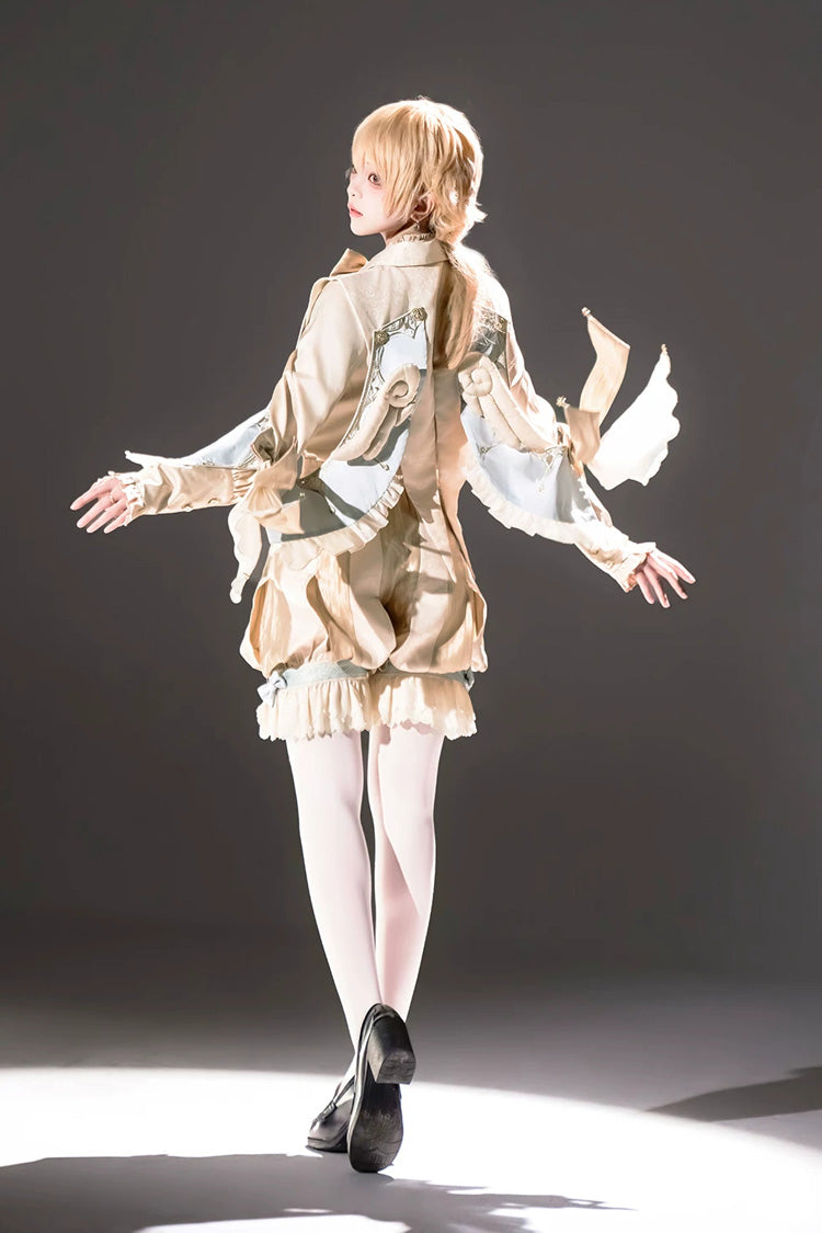 Yellow [Fairytale Storybook] Stand Collar Long Sleeves Ruffled Embroidered Bow Classic Chinese Style Ouji Lolita Set - Product - 6