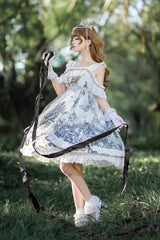 White [Castle Feast] Print Ruffle Bowknot Gothic Princess Lolita Jsk Dress - Product - 6