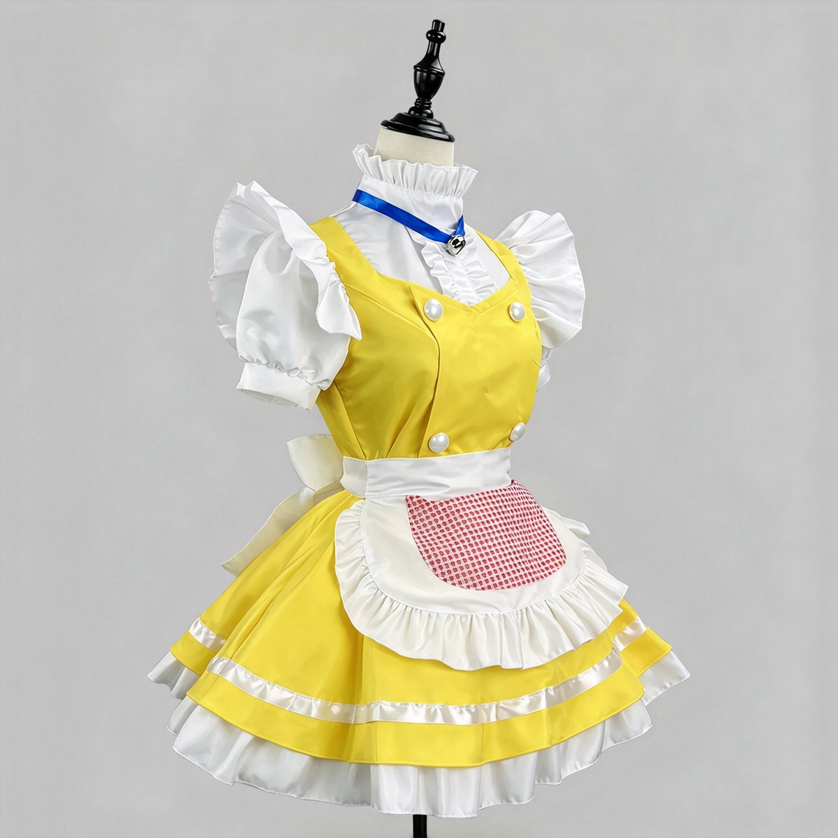 Yellow and White Ruffled Maid Lolita Dress with Apron Bell Accent - view 5