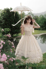 Apricot [Fantasy Butterfly] Triple-Layered Ruffle Embroidery Bowknot Lace Sweet Princess Lolita Jsk Dress - Product - 7