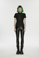 Black Studded Women's Punk  Drawstring Leggings - Black - 1