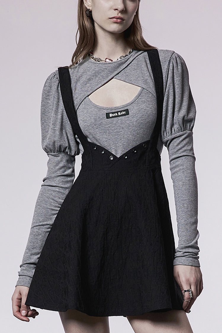Black Future Series Metal Buttonhole Decoration Collect Waist Swing Hem Cat Ear Women's Gothic Skirt - Black - 1