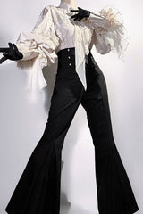 Black [The Rose and the Sword] Stand Collar Long Puff Sleeves Ruffled Embroidered Bow Classic Gothic Prince Ouji Lolita Pants Set - Product - 10