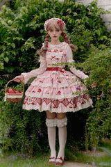 Pink Triple-Layered [Apple Orchard] Print Ruffle Embroidery Sweet Lolita Short Skirt - Product - 2