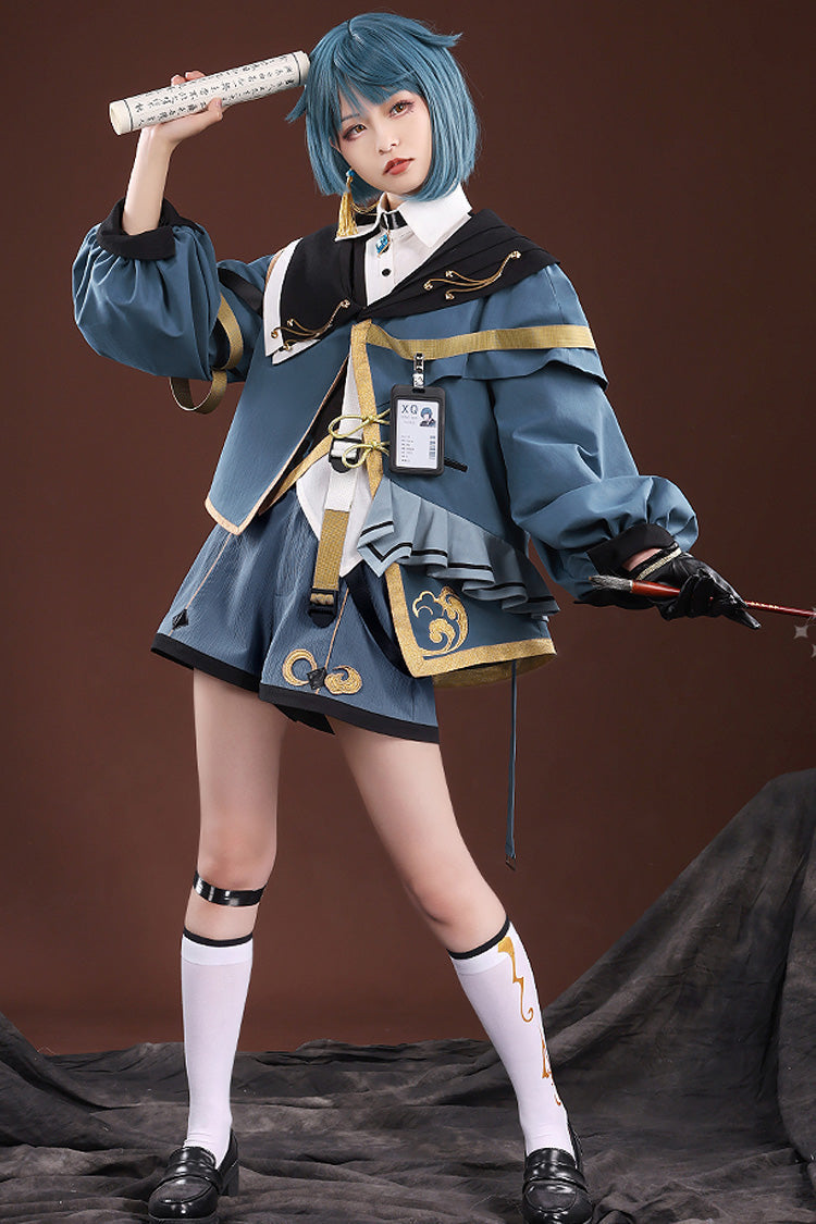Blue/Black Choir Super Luxury Print Ouji Fashion Lolita Set - Blue/Black - 1