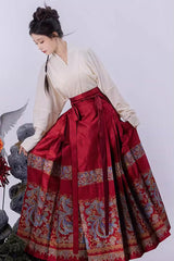 Red Chinese Style Print High Waisted Womens Hanfu Skirt - Product - 5