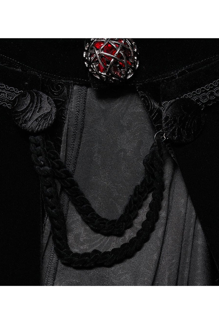 Black Gothic Short Pile Jacquard Fabric Adjustable Wire Collar Bat-Shaped Hem Imitation Ruby Necklace Men's Cloak - Product - 6