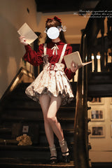 Grey [Elise] Print Ruffle Lace-Up Sweet Lolita Skirt - Product - 5