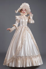 Champagne Court Style High Waisted Long Sleeves Single Breasted Ruffled Victorian Lolita Prom Dress - Product - 3