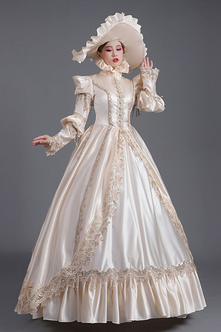 Champagne Court Style High Waisted Long Sleeves Single Breasted Ruffled Victorian Lolita Prom Dress - Product - 3