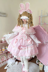 Pink [Bobo Bunny Doll] Ruffled Bow Lace-Up Sweet Lolita Jsk Dress - Pink - 1