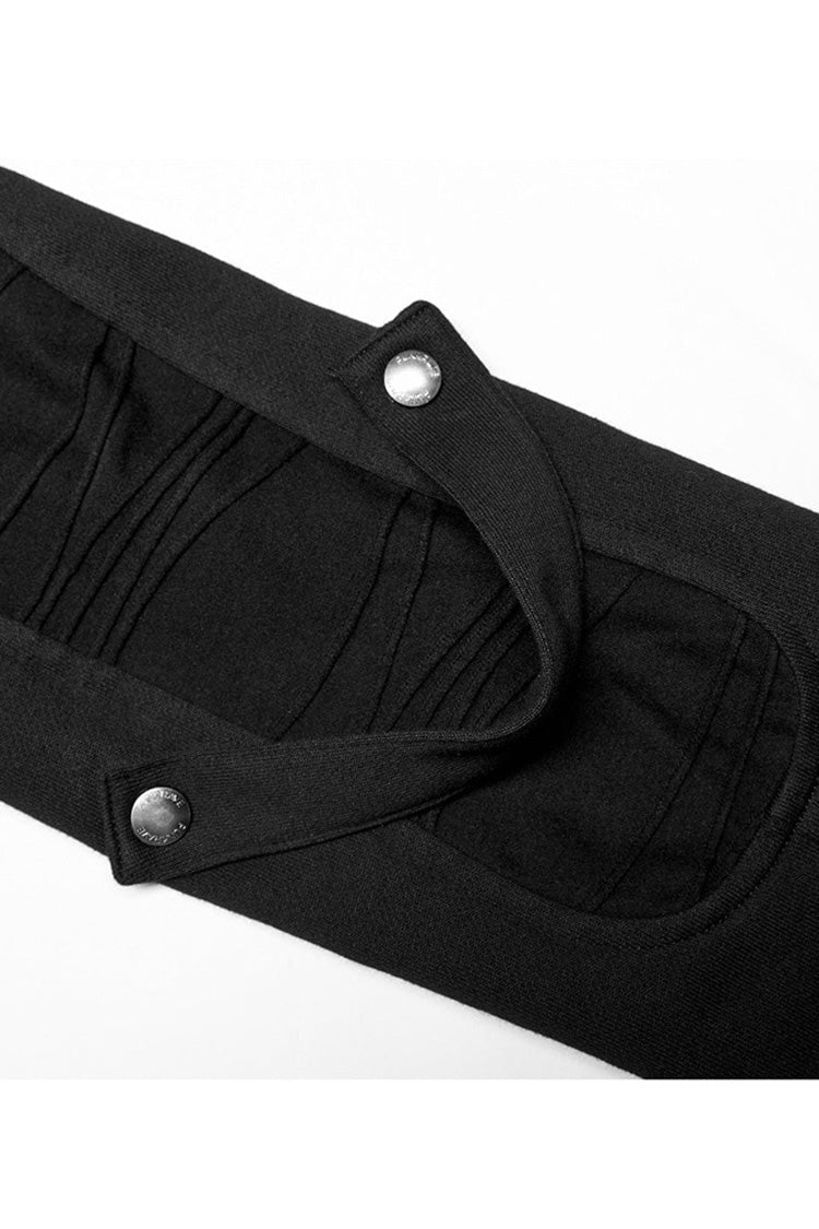 Black Punk Asymmetry High Collar Placket Metal Shoulder Detachable Webbing Men's Knitted Coat - Product - 8