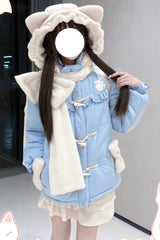 [Cute Cat] Long Sleeves Bowknot Hooded Sweet Lolita Coat 2 Colors - Blue - 4
