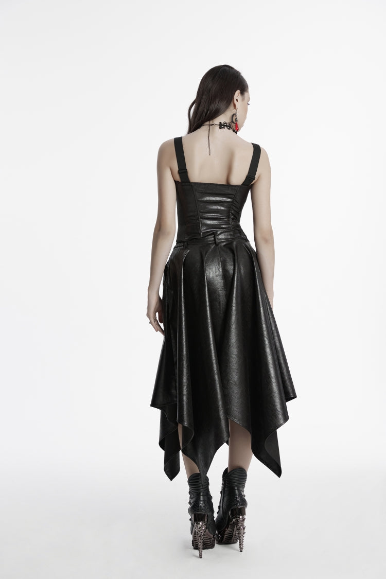Black Irregular Zippered Women's Punk Cool Faux Leather Skirt - Product - 3