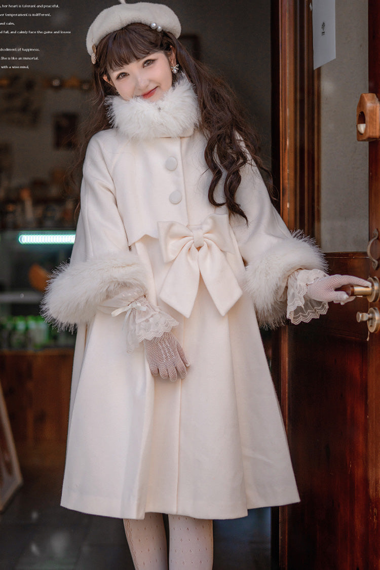 Apricot Long Sleeves Bowknot Sweet Princess Lolita Long Coat - Product - 5