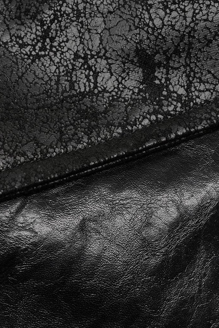 Black Stand Collar Zipper Faux Leather Sharp Shoulders Mens Steampunk Short Coat - Product - 7