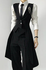 Black V Collar Sleeveless Slim Asymmetric Swallowtail Prince Gothic Ouji Lolita Long Vest - Black - 1