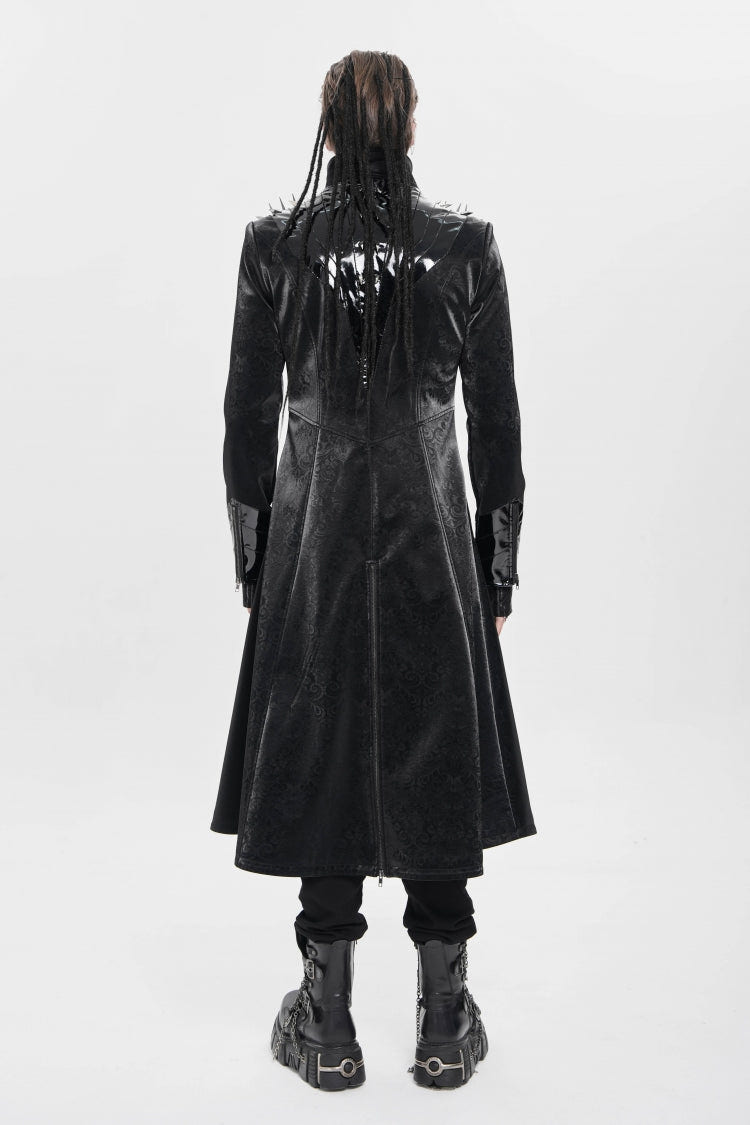 Black Stand Collar Floral Print Rivet Buckle Zipper Straps Men's Punk Coat - Product - 3